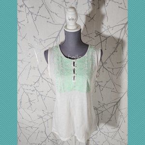J. Crew White & Green Embroidered Boho Tank